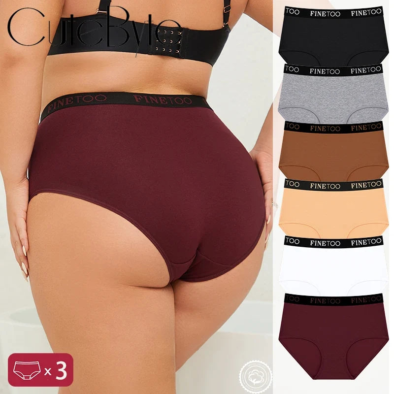 Finetoo 3Pcs/Set Women's Seamless Cotton Briefs Women Plus SizePanties Breathable Underwear Female Low Waist Soft Lingerie S-XXL