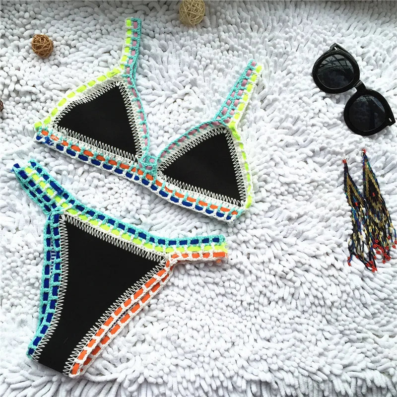 Micro Bikini 2026 Women Handmade Crochet Knit Swimwear Beach Push Up Bra Patchwork Bathing Suit Swimsuit Biquini Thong Bikini