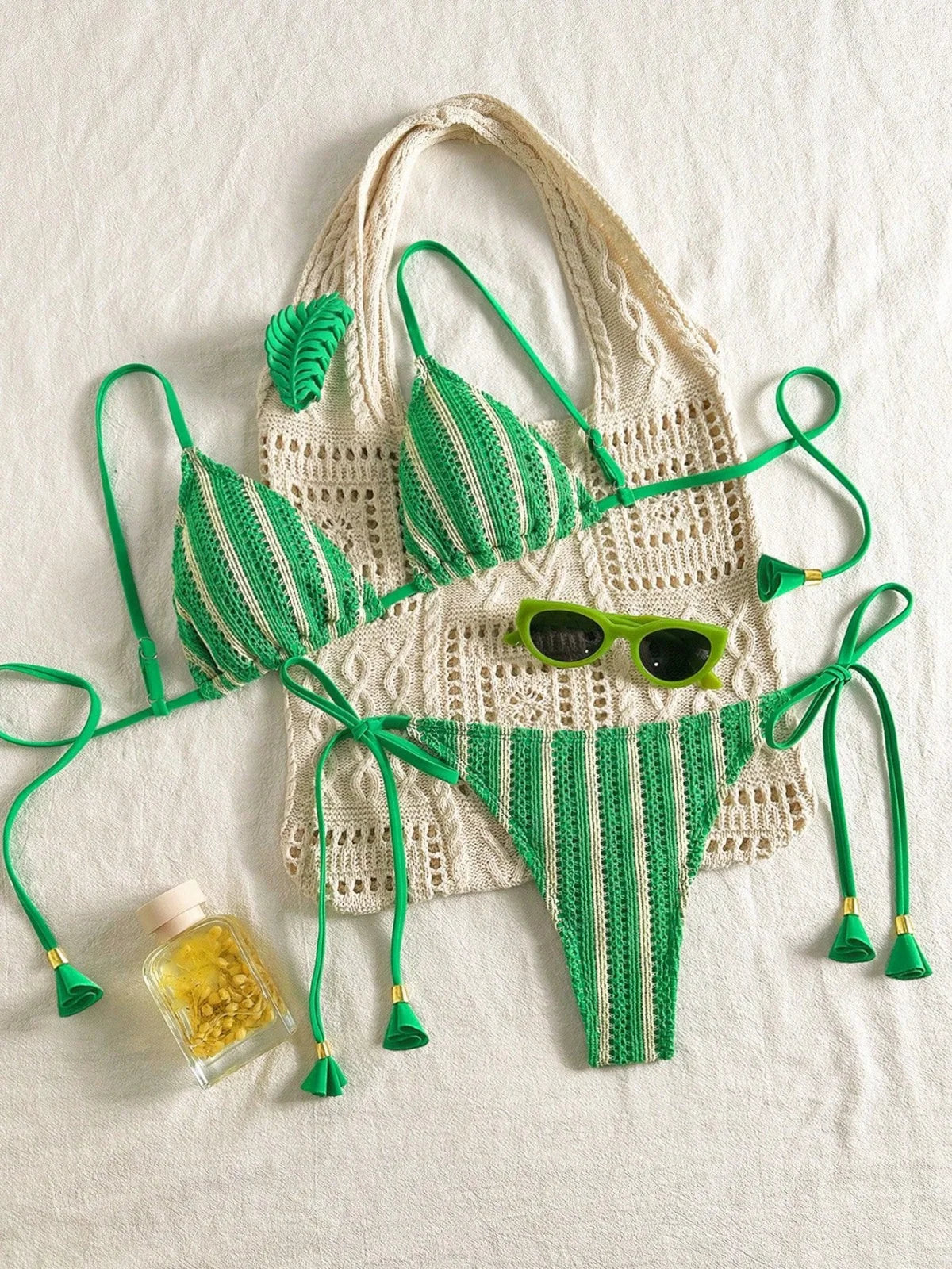 Sexy Orange Striped Bikini Set 2026 Women Halter Push Up Bra Tassel Bandage Thong Swimsuit Summer Holiday Bathing Suit Swimwear