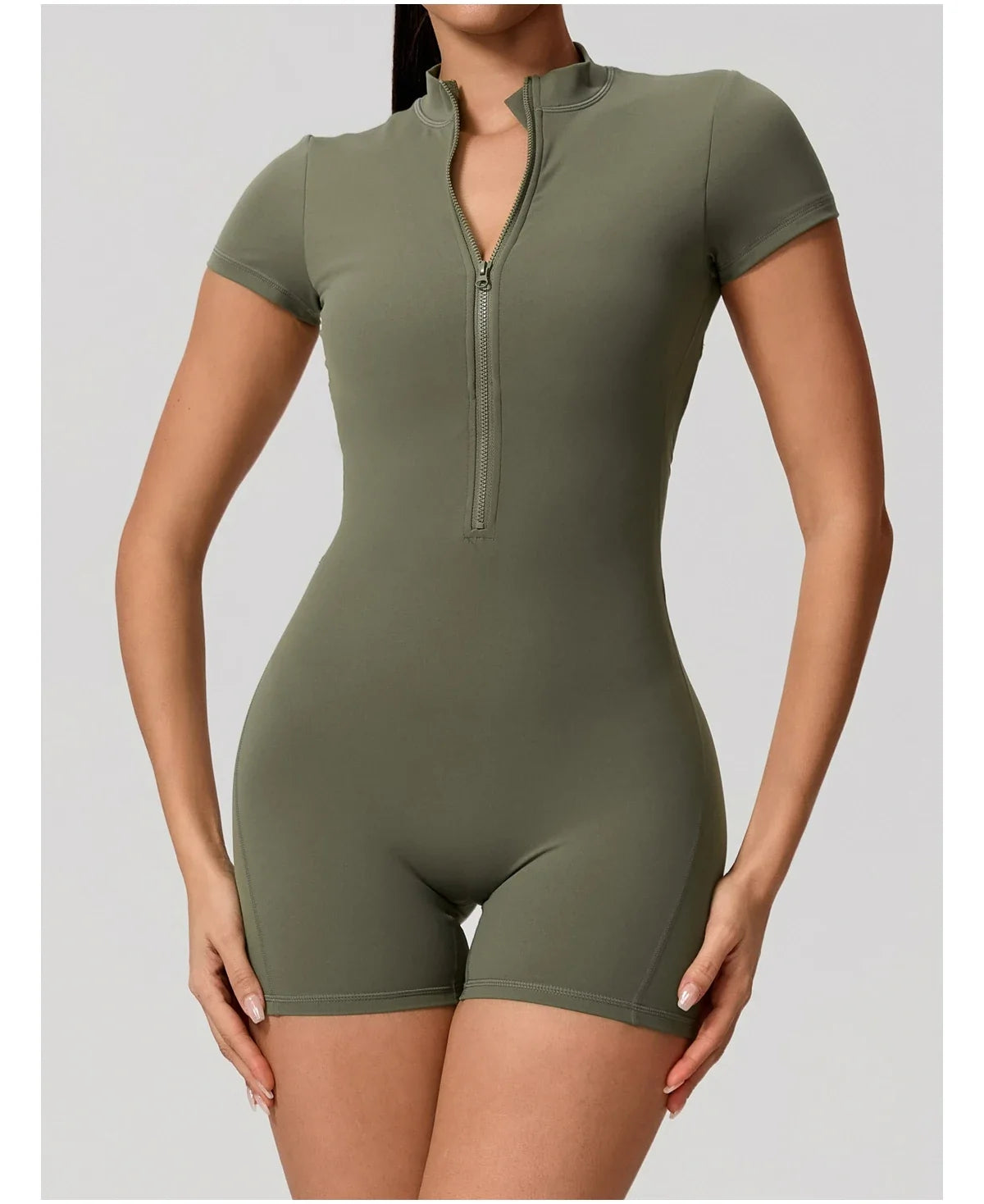 Hearuisavy Summer Women's Short Sleeved Sports Overalls Running Yoga Jumpsuit High Stretch Push Up Fitness Bodysuit With Zipper