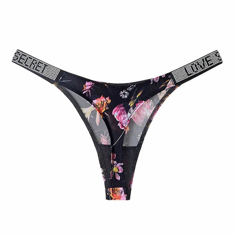 Letter Sexy Panties Women Thongs Rhinestones Diamonds G-string Sports Thong Low Waist Shorts Briefs T-back Fitness S-XL