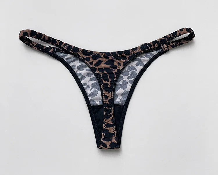 Women Panties Sexy G String Thong Ice Silk Seamless Underwear Leopard T Back Girls Briefs Leopard Underpants Plus Size S-XL