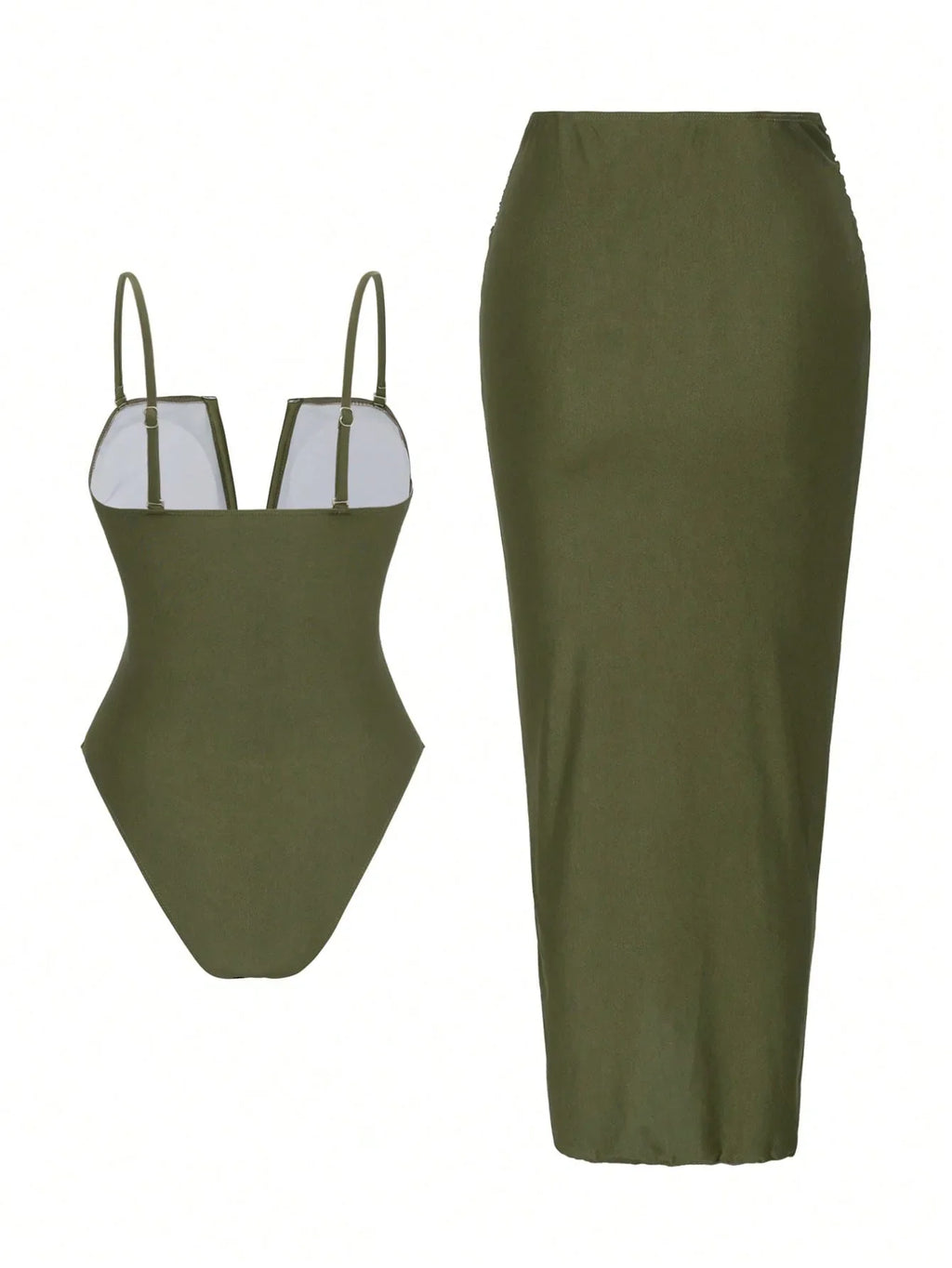 Vintage Green One Piece Swimsuit Long Skirt Sets 2026 Women V Neck Pleate Tummy Control Bathing Suit Holiday Swimwear Monokini