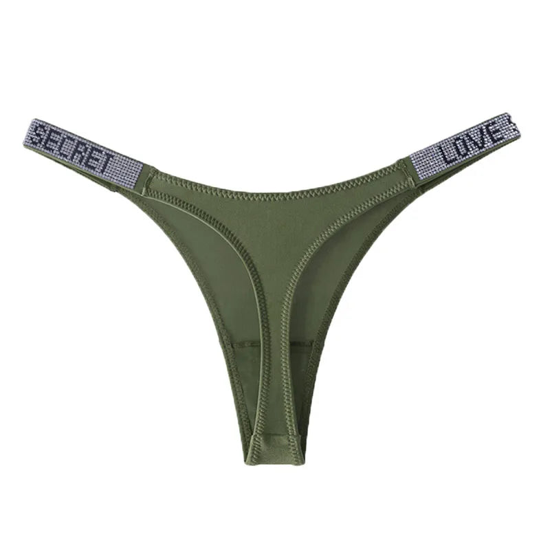 Letter Sexy Panties Women Thongs Rhinestones Diamonds G-string Sports Thong Low Waist Shorts Briefs T-back Fitness S-XL