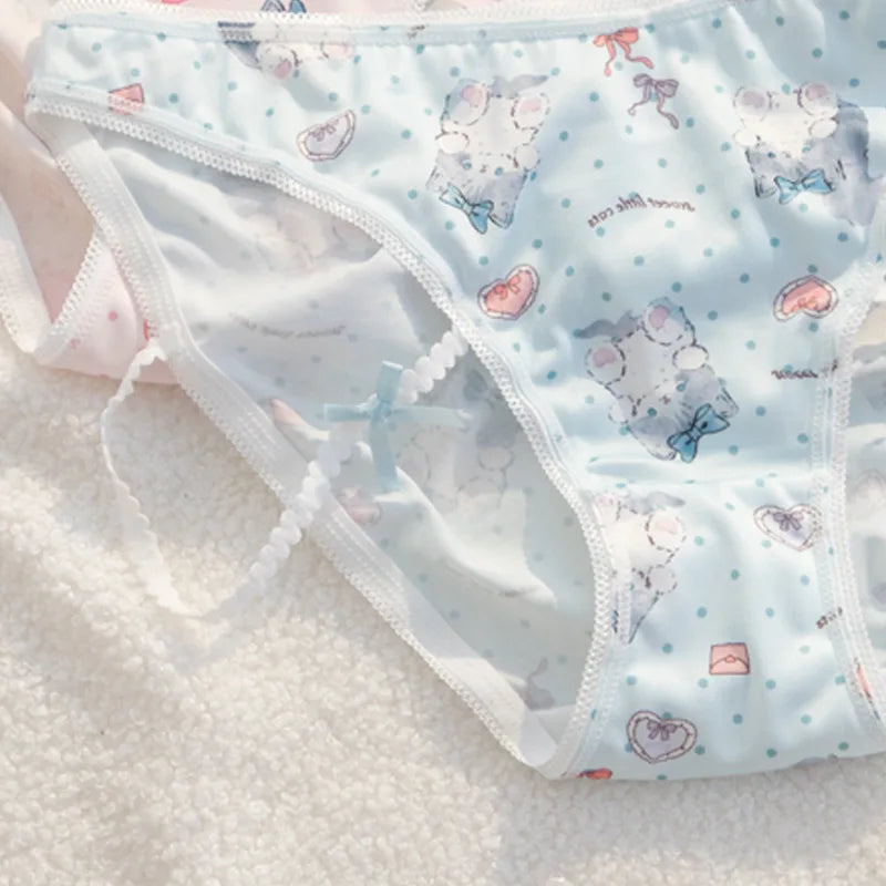 Girls Panties Thin Sexy Japanese Cute Cat Women Briefs Ice Silk Lady Thong Underwear Female Low Waist G String Lingerie