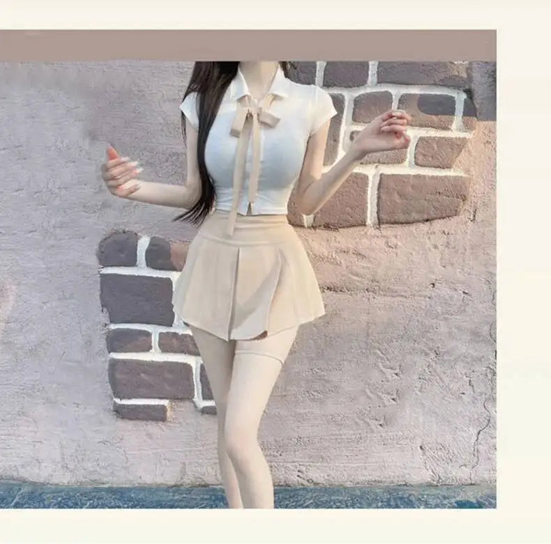 WOMENGAGA Korea Style Sexy Slim High Waist Strap A-line Half Length Skirt Fashion Women Skorts JK Sweet 2023 New  OW3W