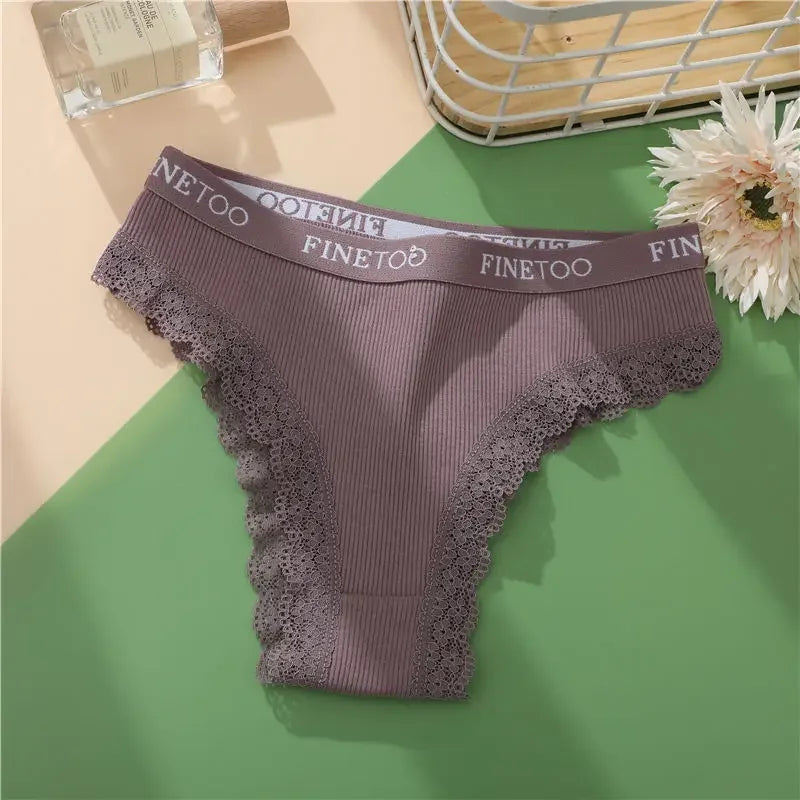 FINETOO 2Pcs/Set Women Cotton Brazilian Panties Plus Size M-2XL Lingerie Sexy Lace Underwear Low Rise Girls Intimates Underpants