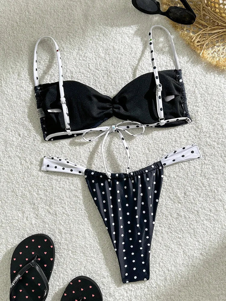 2026 Two Piece Separate Bikinis Set Women's Swimsuit Black Swimwear New Swimming Suit With Pad Push Up Bra Set Thong Bikini Suit