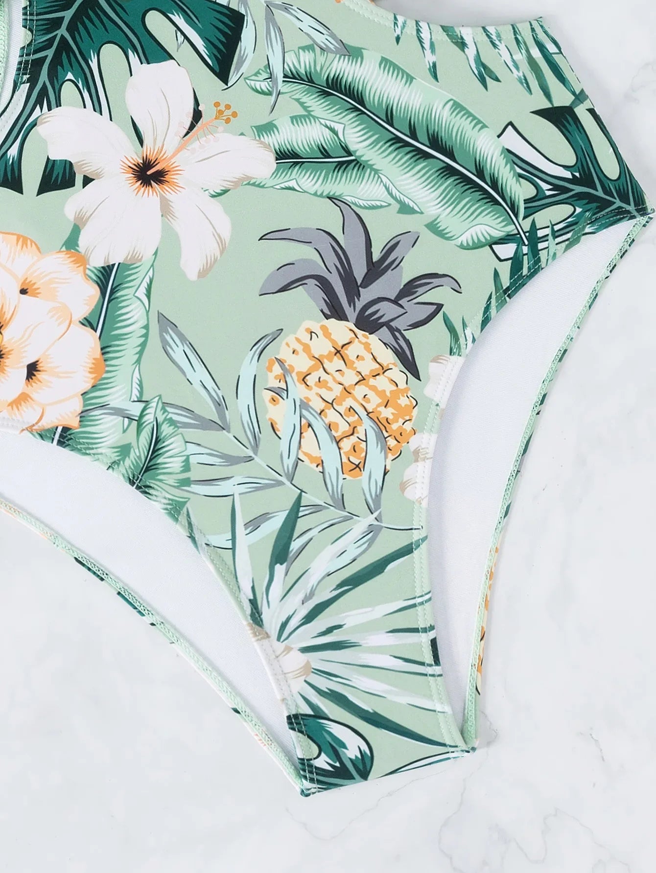 One Piece Swimsuit Women Vintage Green Floral Print Hollow Out Backless High Waist Bikini 2025 Bathing Suit Bandage Swimwear