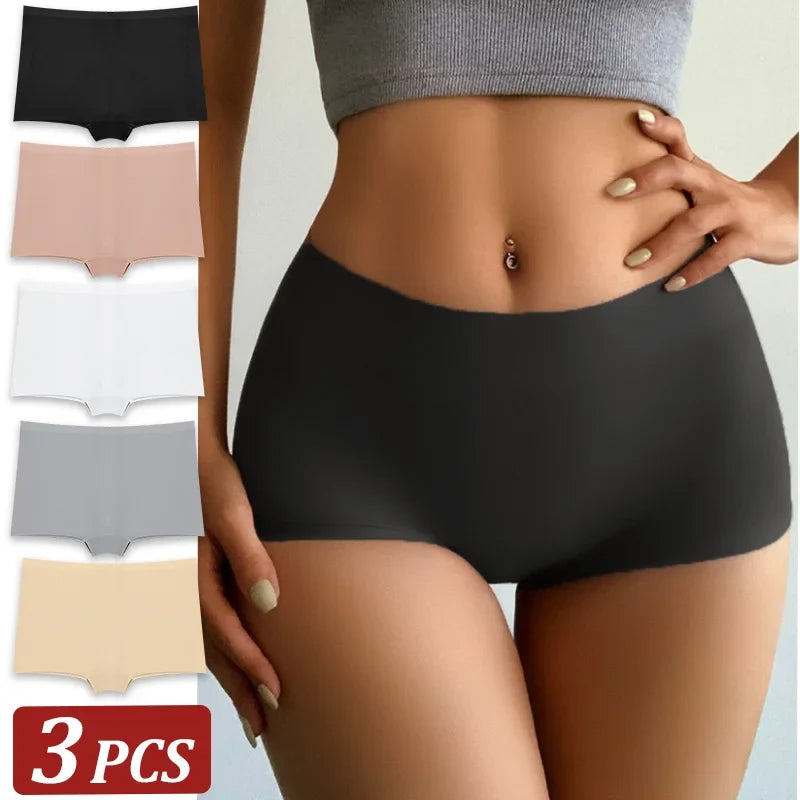3Pcs Women's Seamless Sports Boxer Underwear Female Solid Color Panties Comfortable Briefs Cozy Lingerie Intimate Underpant S-XL