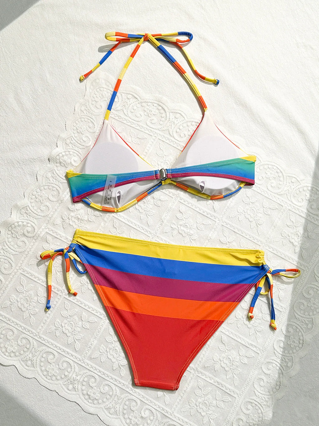 Women's Rainbow Color Bikini Set Sexy Beach Vacation Backless 2 Piece Swimsuit 2024 Summer Bathing Suit Bra Push Up Swimwear