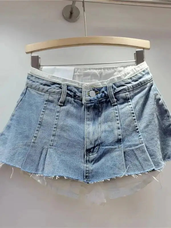 New Fashion Women's Irregular Fake Two-piece A-line Mini Denim Skirts 2026 Autumn Trendy High Waist Skirt Female Fashion XHV4