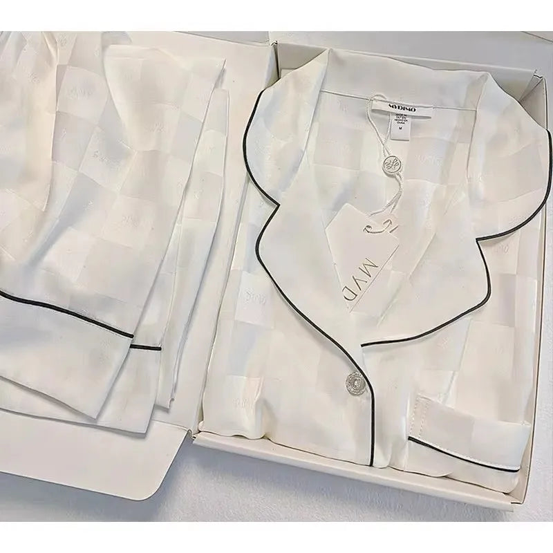 High Quality Ice Silk Light Luxury Pajamas Women's Pajama Spring and Autumn Style Long Sleeve Home Set Satin Nightwear Sleepwear