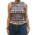 Women Summer Smock Tank Tops Casual Fashion Ruffle Hem Plaid Print Sleeveless Shirt Basic Vest Streetwear