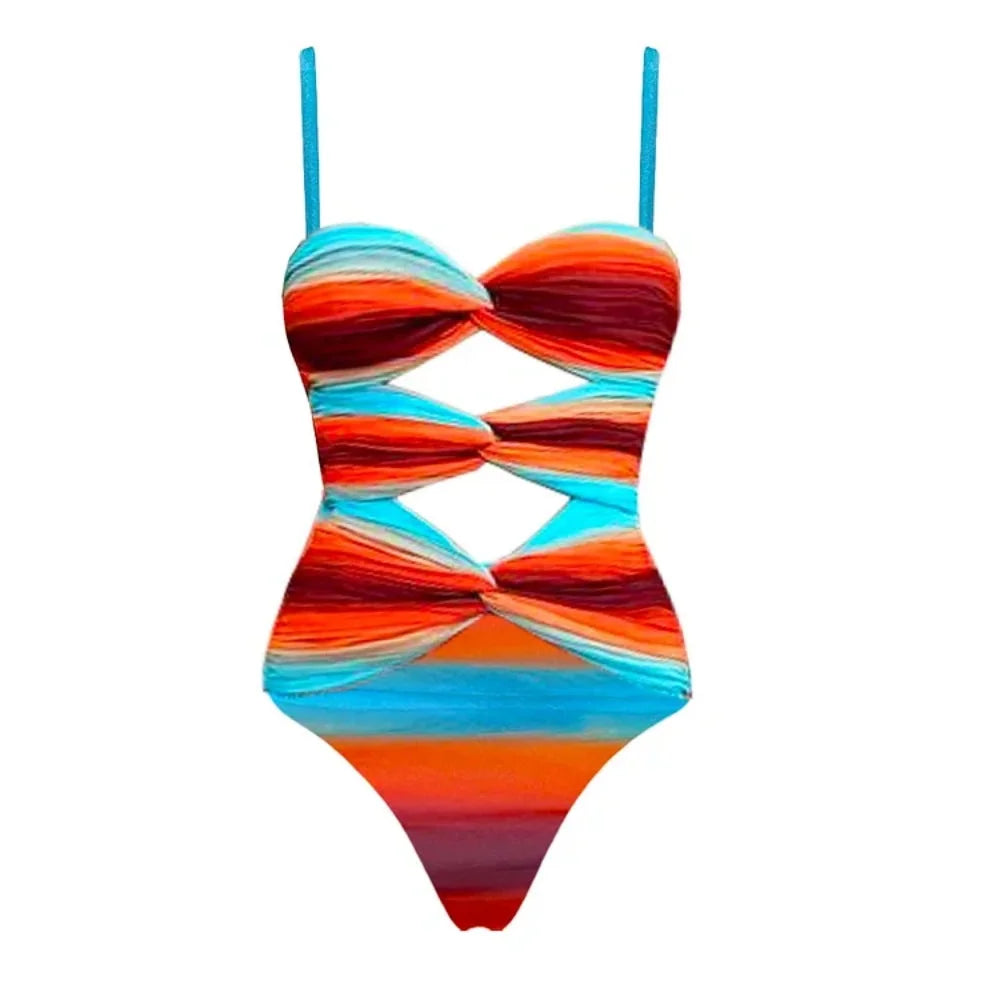Cut Out Swimsuit And Cover Up Sexy Swimwear Women Floral Stars Swim Suit Push Up Bikini Bathingsuit Sliming Bodysuit Beachwear