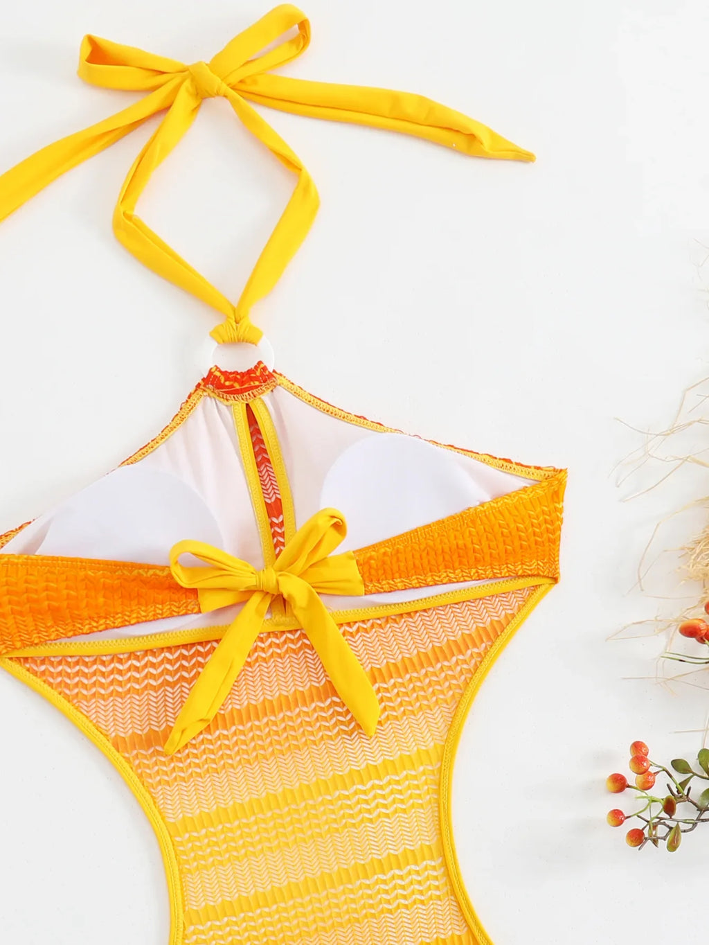 Sexy Orange Gradient Swimsuit Women Hollow Out Backless Lace One Piece Swimwear 2025 Beach Bathing Suit Drawstring Side Monokini
