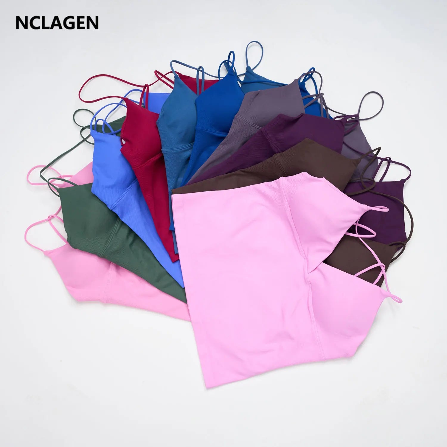 NCLAGEN Gym Yoga Tops Women Vision Twist Front Longline Top Quick Dry Thin Strap Workout Vest Push-up Pilates Fitness Tank