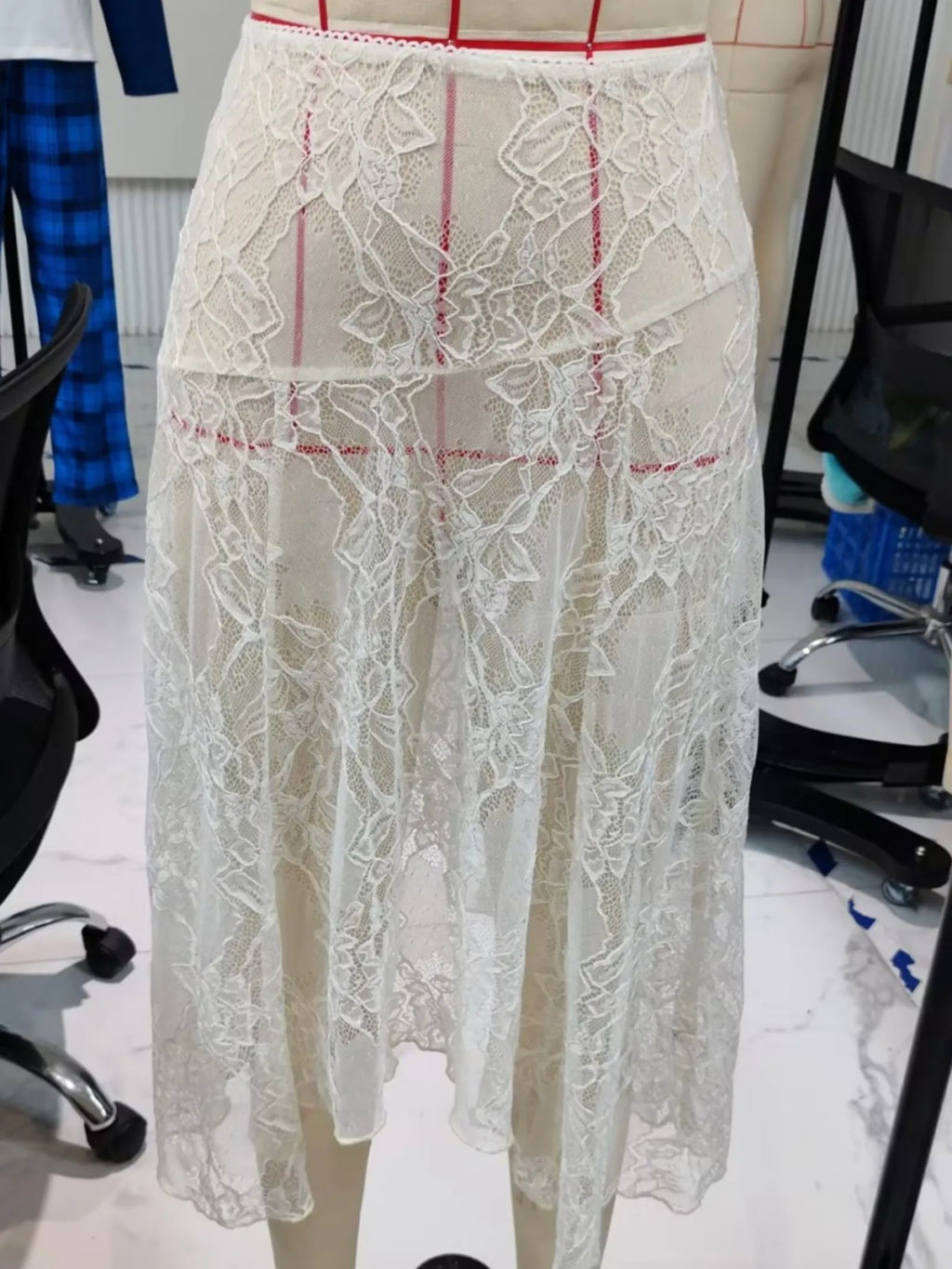 Women Summer Sexy Sheer Lace Skirt Flower Solid Color See-Through Low Rise Midi Skirt Casual Skirt for Party Beach Skirts