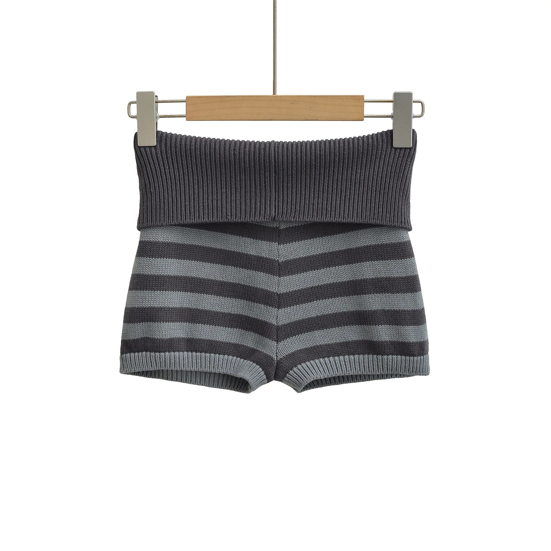 Spring Striped Knitted Shorts Fashion Striped Elastic Waist Versatile Straight Casual Knitted Shorts For Woman Fashion 4Z0M