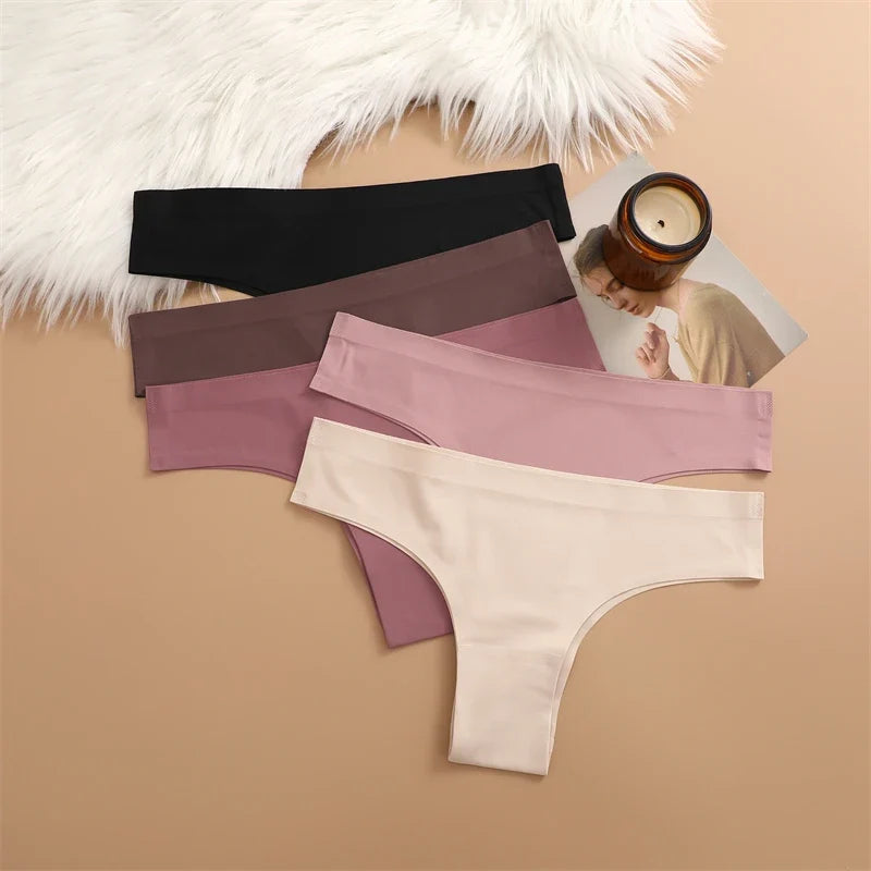 3PCS Seamless Maillard Panties Ultra-thin Brazilian panties Women Ice Silk Underwear Sexy Panty Low Waist G-string Female Solid
