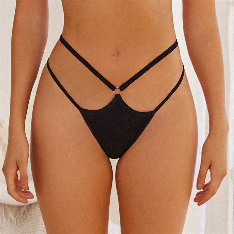 5PCS Women Sexy Cotton Panties Two Belts Hollow Out G-String Thongs Breathable Underwear for Female Solid Color Lingerie S-XL