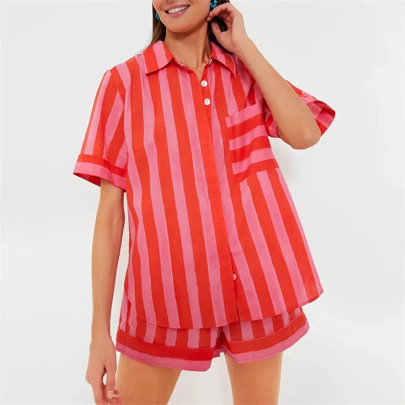 🌞 Lamuusaa 2-Piece Striped Summer Set – 2000s Streetwear Revival