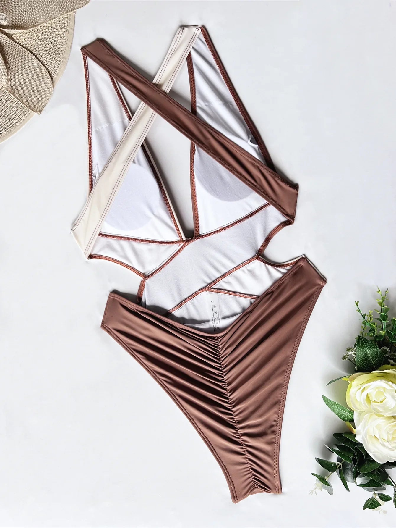 Deep V Neck One Piece Swimsuit Women Solid Red Black Criss Cross Backless Pleate Thong Bikini 2026 Beach Bathing Suit Swimwear