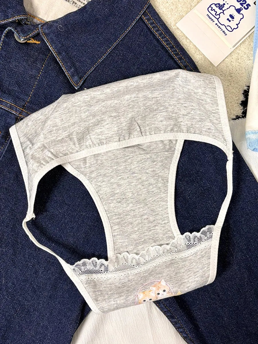Cotton Girls Panties Cute Cat Sexy Japanese Lace Women Briefs Lady Thong  Underwear G String Female Low Waist Lingerie