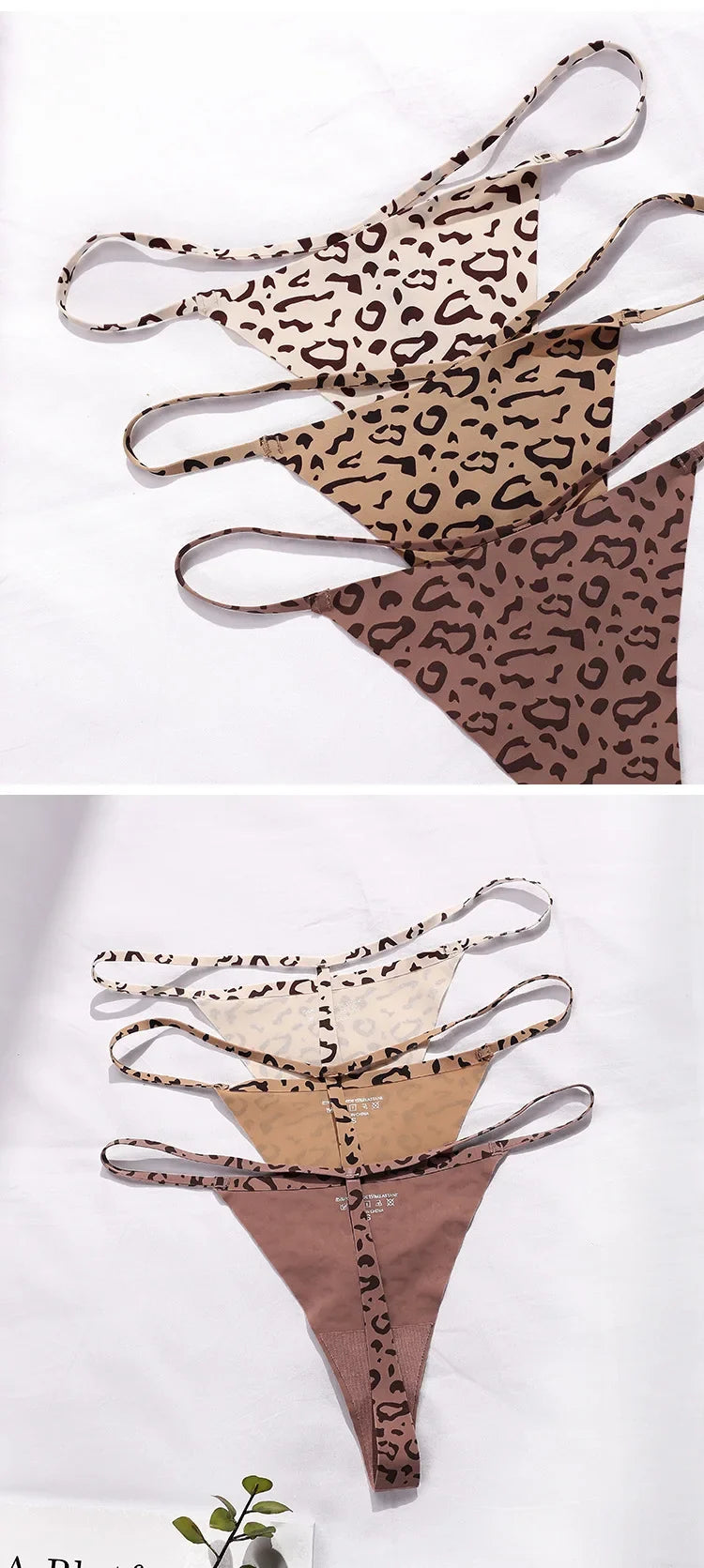 Ice Silk Leopard Women Panties Sexy G String Seamless Thong Underwear Girls Briefs Low Waist Traceless Underpants Plus Size S-XL