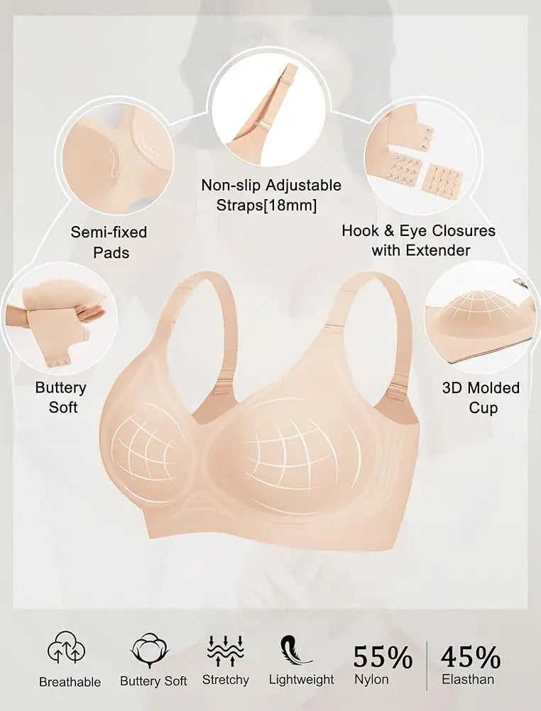 Women's Jelly Seamless Wire-Free Bra Full Cup Thin Mold Soft Support Underwear Plus Size Comfortable High Elasticity Bra