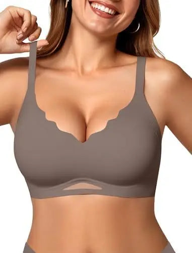 Women’s Wireless Bras Scalloped Push Up Bralettes No Und Full Cup Thin Mold Comfortable and Breathable Seamless Bra Sostén
