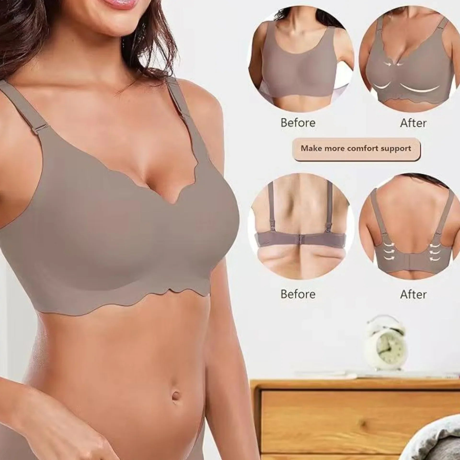Plus-size Jelly-like Wire-free Bra Thin Molded Cups with A Wire-free Design Comfortable and Breathable Underwear Push Up