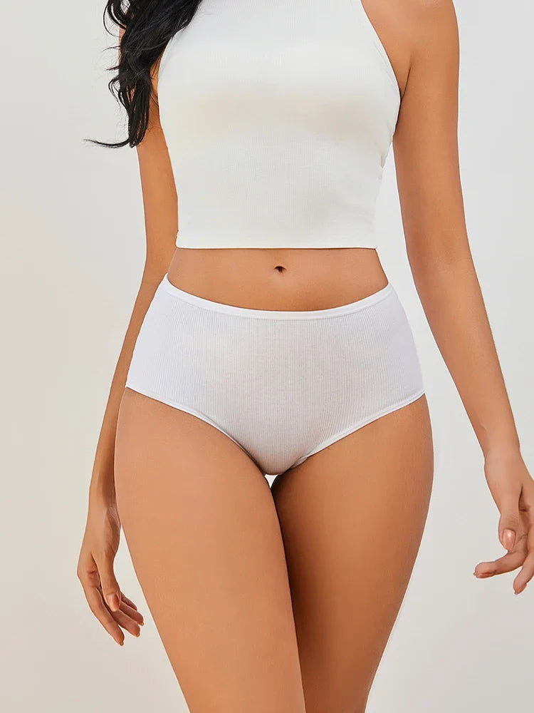 3Pcs women cotton High Waist underwear breathable Striped Panties Female Plus Size Solid Color Briefs comfortable Lingerie S-XXL