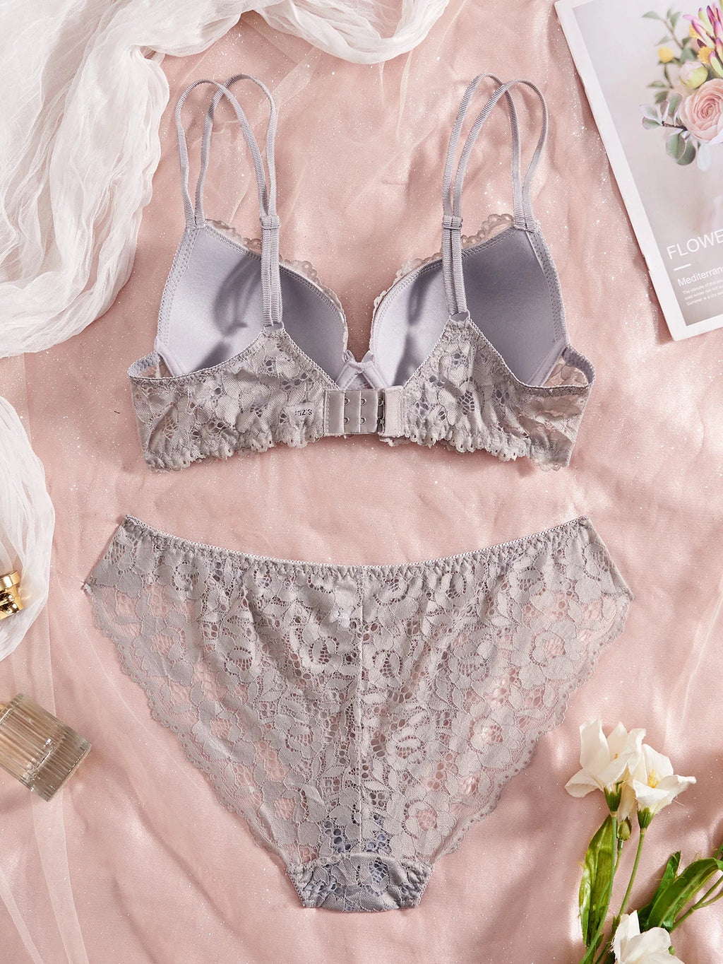 6-Piece Set Lace Women's Underwear Set No Lining Lace Push up Bra Comfortable Fitting Sexy Mesh Lace Panties Women's Bra Set