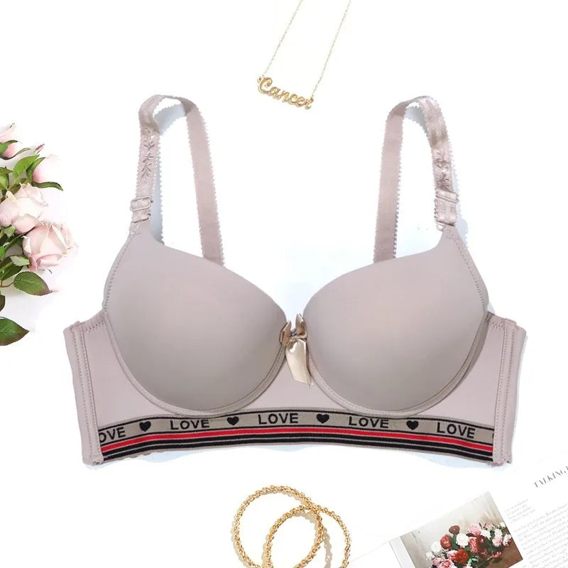 BEAUWEAR Women Seamless Push-Up Sports And Leisure Bra With Four-Row Hook, Alphabet Decor And Steel Support Underwear C Cup