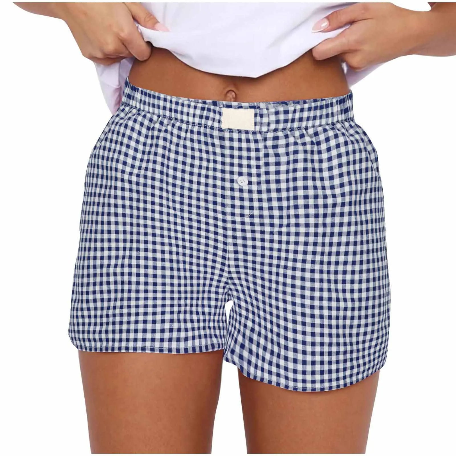 Teen Girls Plaid Shorts Elastic Waistband Pull-On Casual Lounge Summer Outfit Red Blue Color Women's Fashion