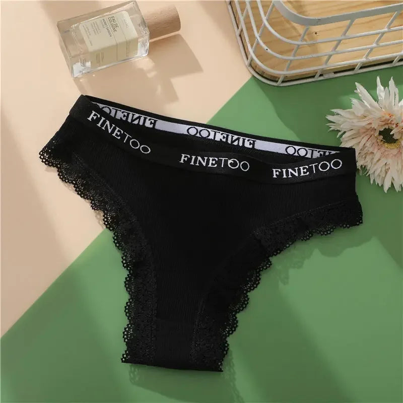 FINETOO 2Pcs/Set Women Cotton Brazilian Panties Plus Size M-2XL Lingerie Sexy Lace Underwear Low Rise Girls Intimates Underpants