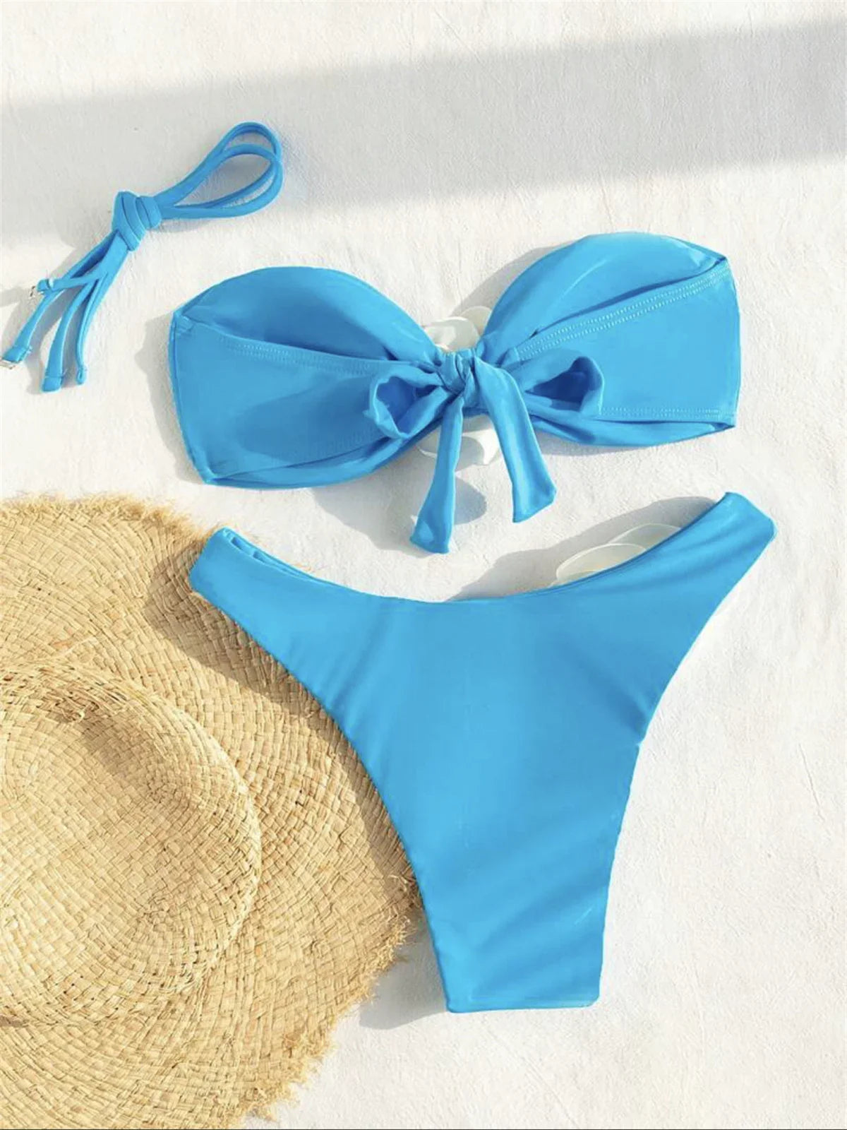 3D Flowers Bandeau Bikini 2024 Women Sexy Green Contrast Push Up Micro Swimsuit Bathers Bathing Suit Thong Swimwear Beachwear