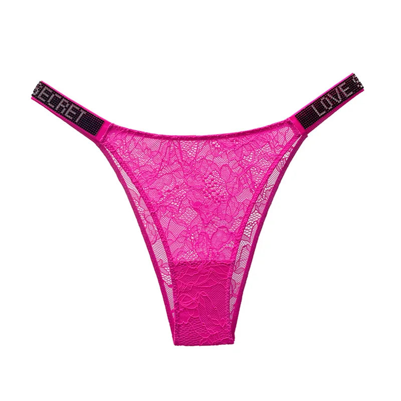 Rhinestone Lace Letter Sexy G String Women Panties Seamless Girls Underwear Transparent Thong For Female Low Rise Ladies Briefs