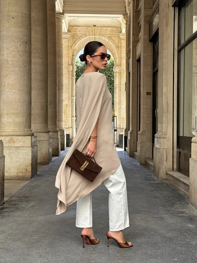 Trendix White Asymmetrical Cover Up For Women Fashion Ruffle Hem Loose Short Sleeve Shirts Casual Elegant Commuting Pullover Top
