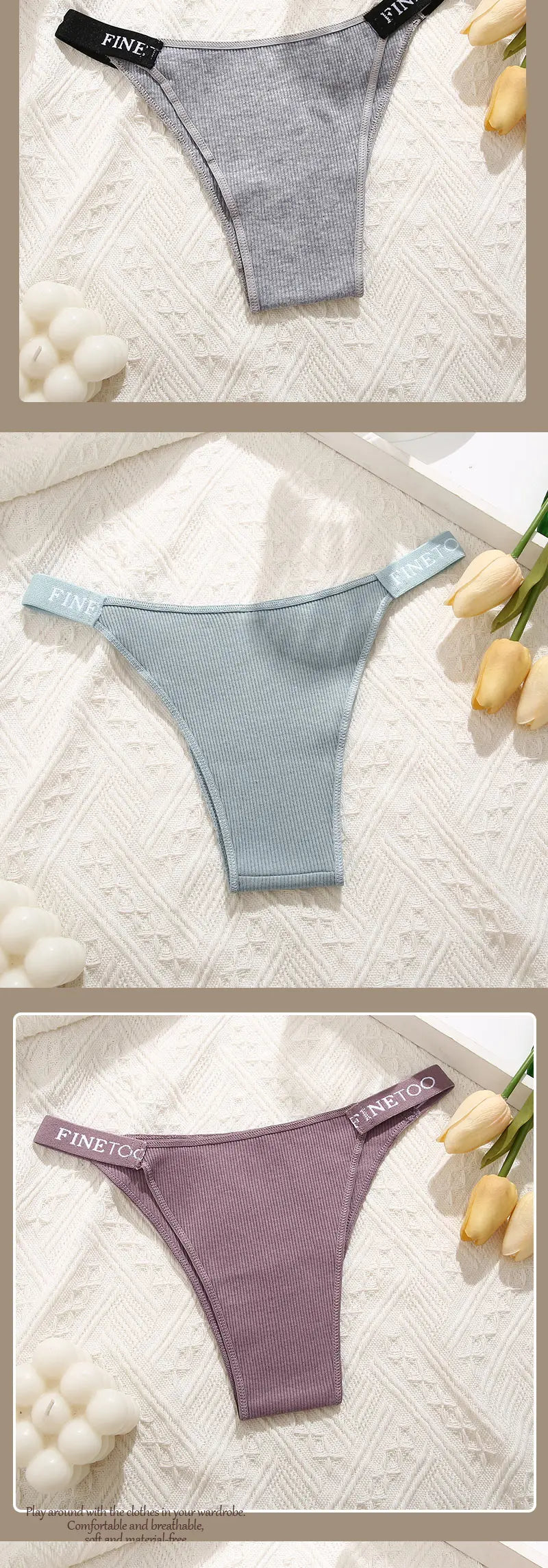5PCS Women Cotton Maillard Brazilian Sexy Panties Breathable Low Waist Female Underwear Soft Solid Color Intimates High Elastic