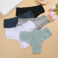 5Pcs Women Cotton Brazilian Pants Sexy Lace Brazilian Briefs Low Waist Floral Solid Color G-string Breathable Soft Lingerie