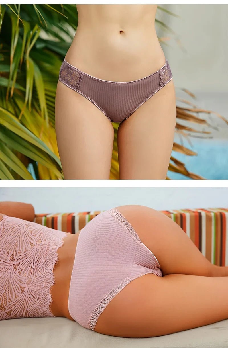 3Pcs/set Women's Cotton Panties M-2XL Trendy Patchwork Lace Underwear Female Low Waist Briefs Ladies Comfortable Underpants 2023