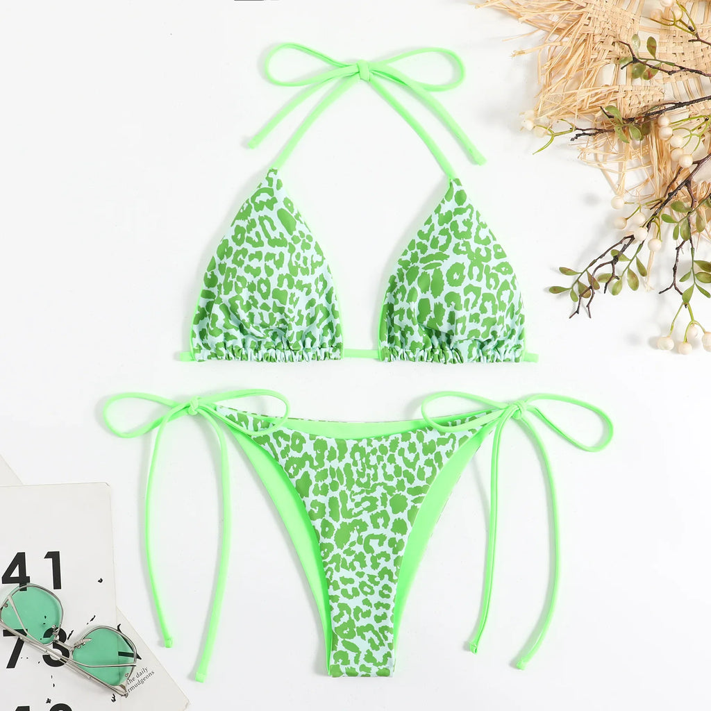 Sexy Micro Bikini 2025 Women Pink Leopard Print Neon Double Side Push Up Swimsuit Brazilian Beach Bathing Suit Thong Swimwear