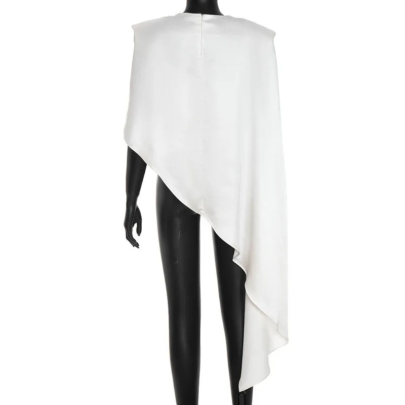 Trendix White Asymmetrical Cover Up For Women Fashion Ruffle Hem Loose Short Sleeve Shirts Casual Elegant Commuting Pullover Top