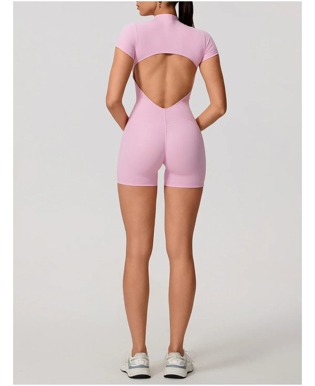 Hearuisavy Summer Women's Short Sleeved Sports Overalls Running Yoga Jumpsuit High Stretch Push Up Fitness Bodysuit With Zipper