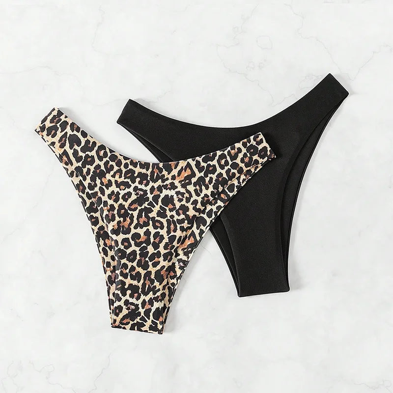 High Waist Bikini Shorts Bottoms Women Swimming Leopard Panties Summer Ladies Black Bathing Suit Swim Shorts Bottom 2 Piece Set