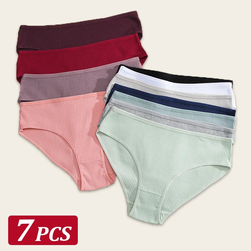 7Pcs/Set Women's Seamless Cotton Briefs Women Panties Solid Color Breathable Underwear Female Low Waist Soft Lingerie S-XXL