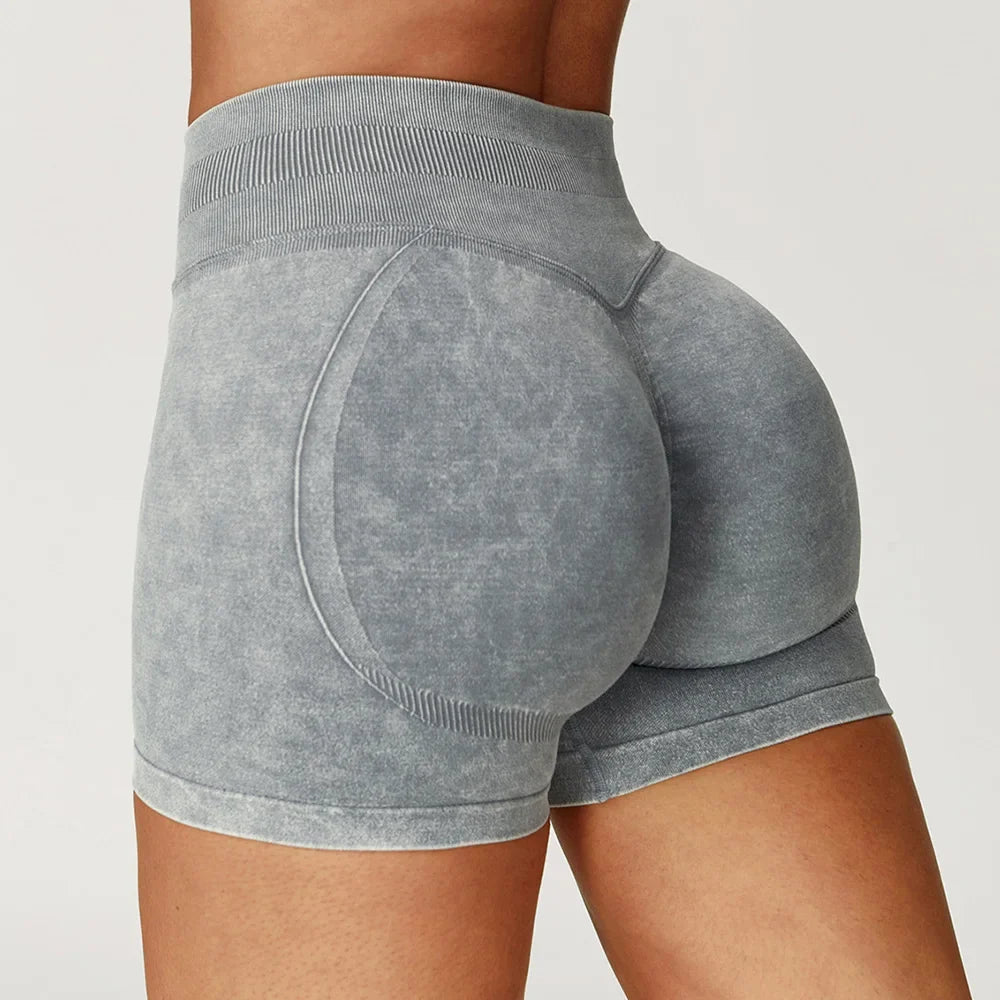 High Waist Yoga Shorts Women Sand Washed Yoga Shorts Workout Shorts Fitness Yoga Lift Butt Fitness Yoga Gym Running Short Pants