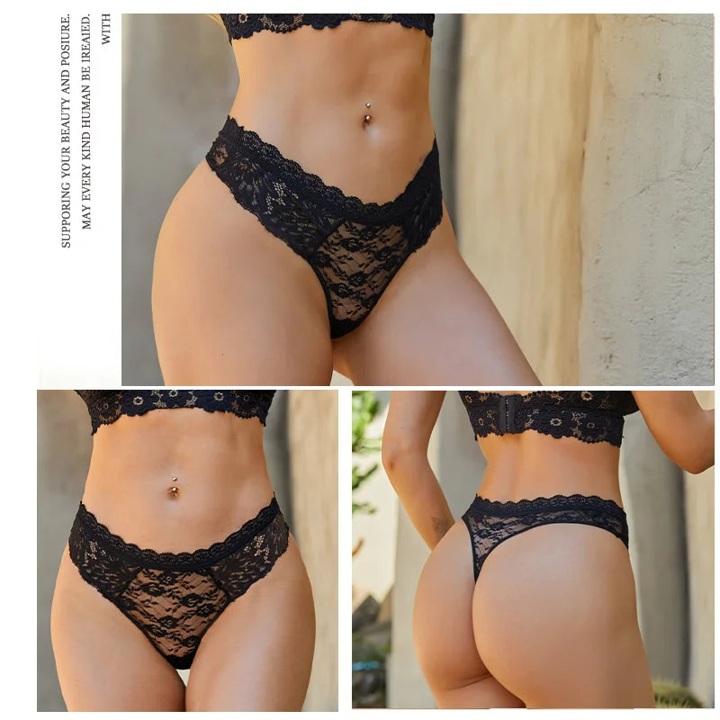 5Pcs Lace Sexy Thongs Women Low-Rise Briefs Sexy Soft Ladies Underwear Trendy Floral Underpants Female Flowery Panty Lingerie